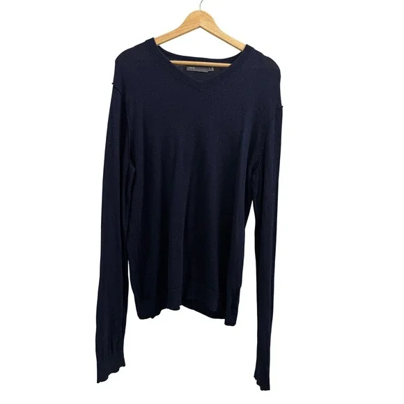 Vince Mens Navy Blue Cotton Cashmere V-Neck Sweater M Pullover RN106730 - Picture 2 of 5